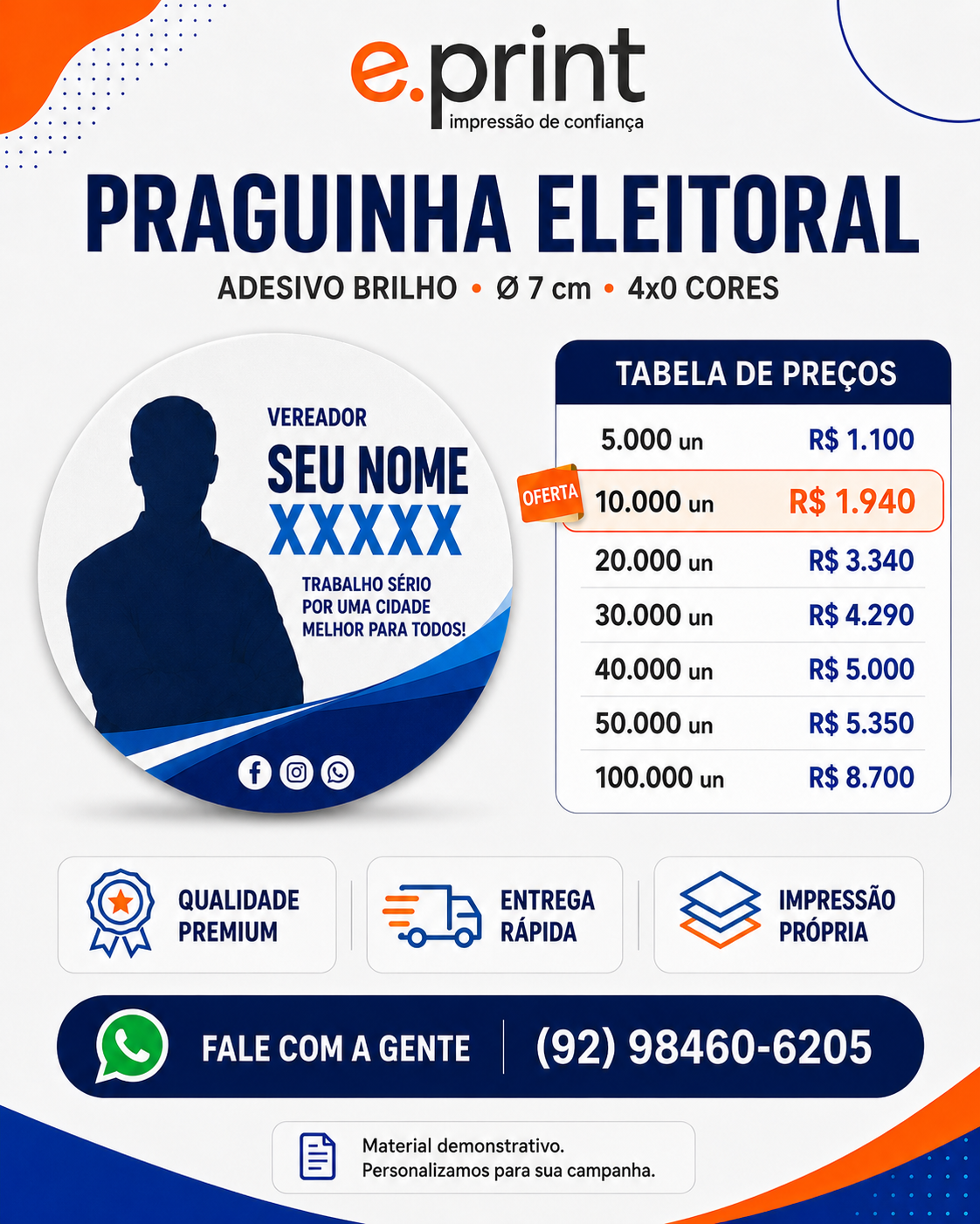 Praguinha Eleitoral 7x7 cm