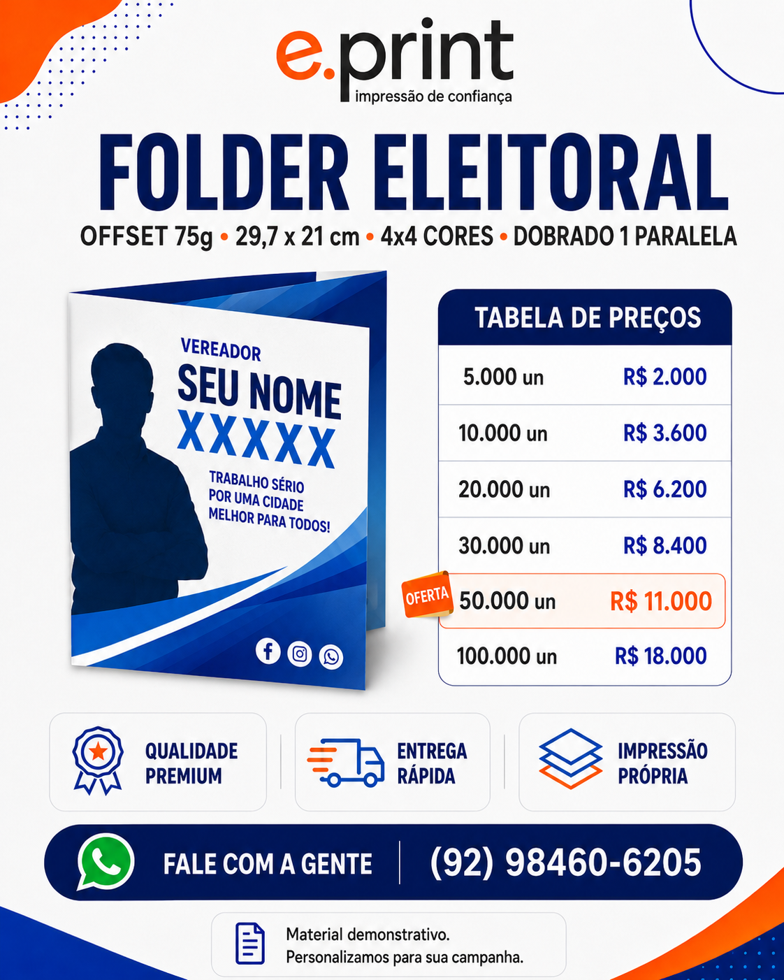 Folder Eleitoral Formato A4 29,7 x 21 cm