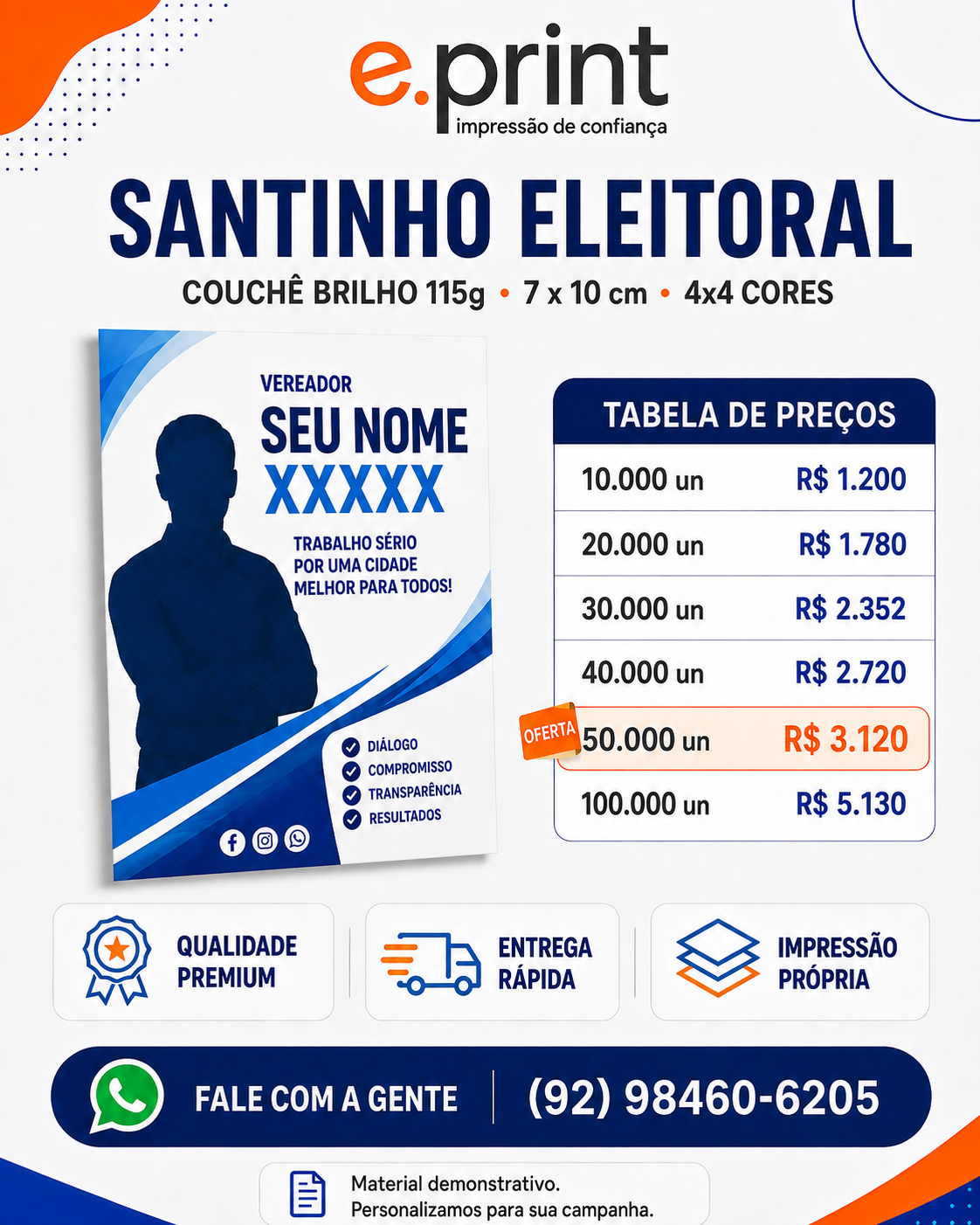 Santinho Eleitoral 7x10 cm